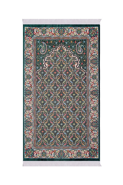 Bursa İpek Emerald Shawl Pattern Embossed Special Woven Prayer Rug