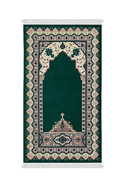 Bursa İpek Emerald Rumi Pattern Embossed Special Woven Prayer Rug