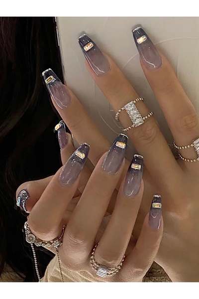FridayIn Purple gradient rhinestone nail stickers elegant nail art set for women