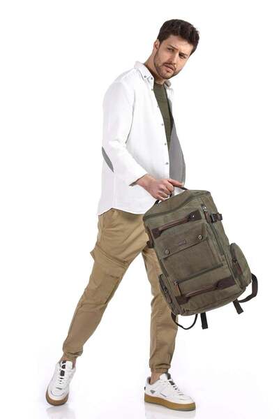 ÇÇS Green Unisex Canvas Fabric Large Volume Backpack 51564