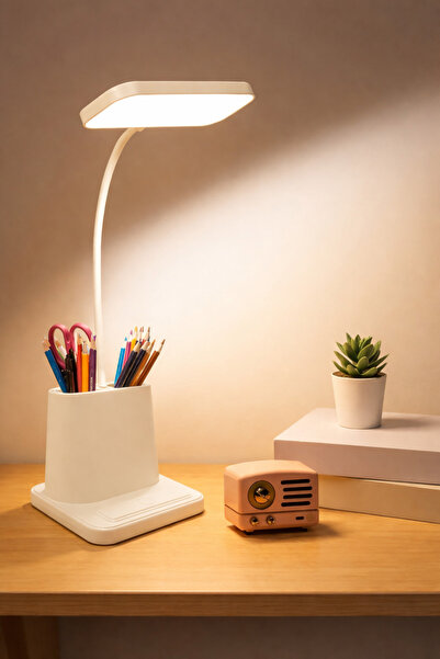 BEYZANA Kalemlikli Ayarlanabilir Led Masa Lambası 360 Derece Dönebilir Dokunm...