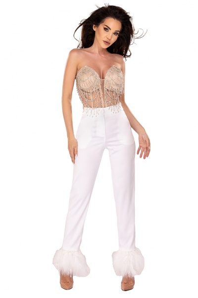 Atmosphere Fashion White taffeta pants with feathers,XS