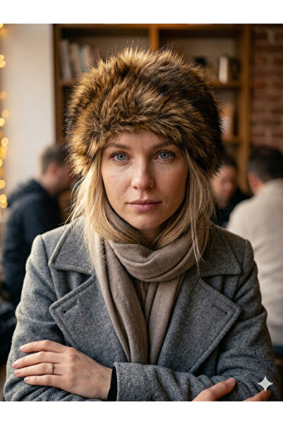 sevaradekor Faux Fur Women's Hat Furry Plush Snow Hat Beanie Walnut and Black...