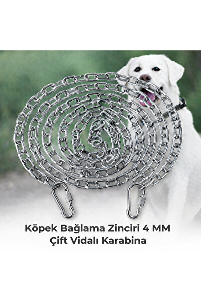 Vi Caro 1.20 METRE Köpek Bağlama Zinciri 4 mm Gezdirme + 2 Vidalı Karabina Çe...