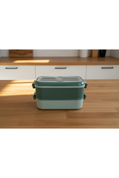 YAZICI 1.8 Lt 2-Tier Nutrition Container with Fork and Spoon, Portable Practi...