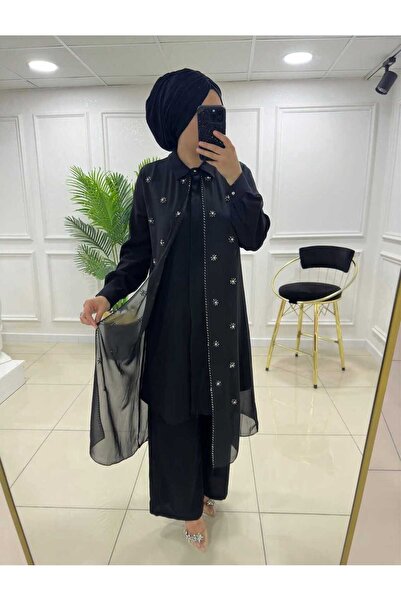 masalabiyem 8989 K 90 Black Chiffon Stone Set