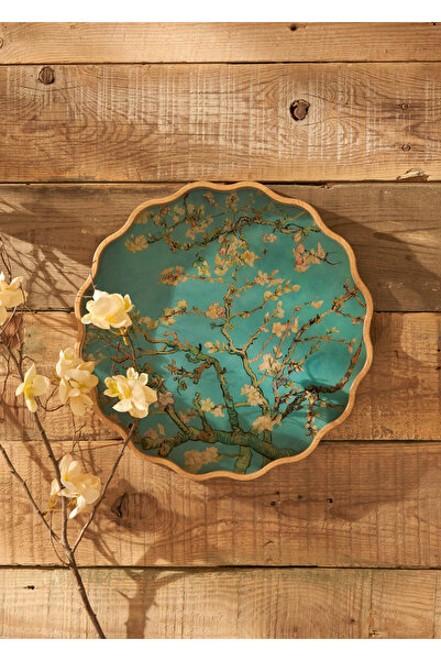 Bella Maison صينية زخرفية من فان جوخ بتصميم أزهار اللوز باللون الفيروزي (34x4...