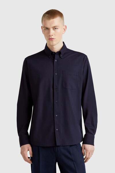 United Colors of Benetton Navy Blue Viscose Blended Slim Fit Shirt Model Code...