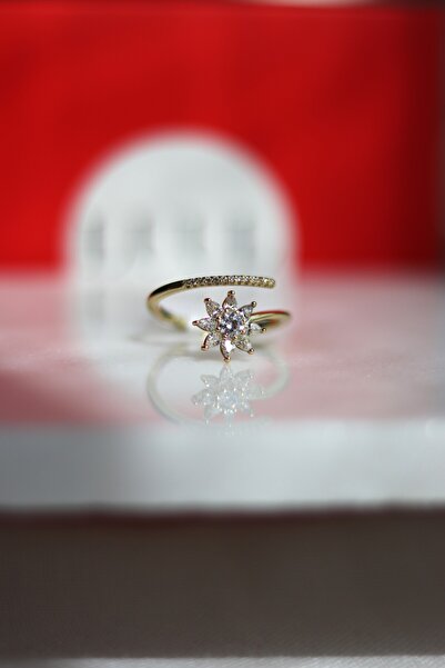 LUUL ATELIER XUPING Çiçek Motif Zirkon Taş 14K Gold Ayarlanabilir Çelik Yüzük