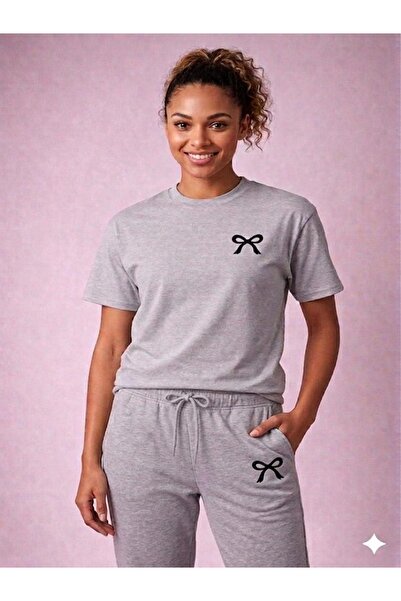FAEL LİFE Women'S/Girls' T-Shirt and Sweatpants Set with Ribbon Print