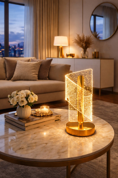 newar Gold Kristal LED Masa Lambası Şarjlı Dokunmatik 3 Mod Dekoratif Gece La...