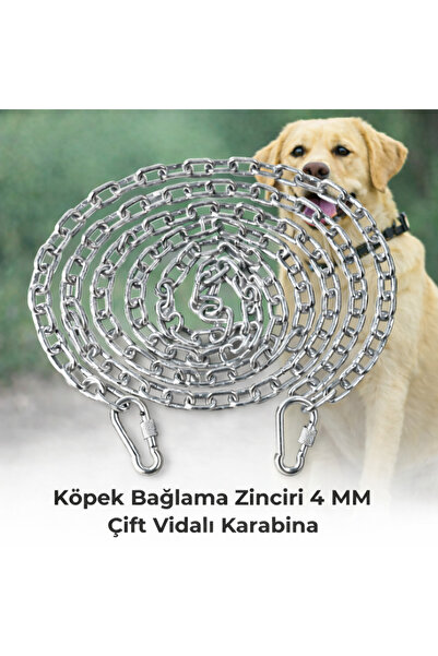 Vi Caro 10 METRE Köpek Bağlama Zinciri 4 mm Gezdirme + 2 Vidalı Karabina Çeli...
