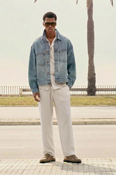 Pull & Bear Linen blend jogger trousers