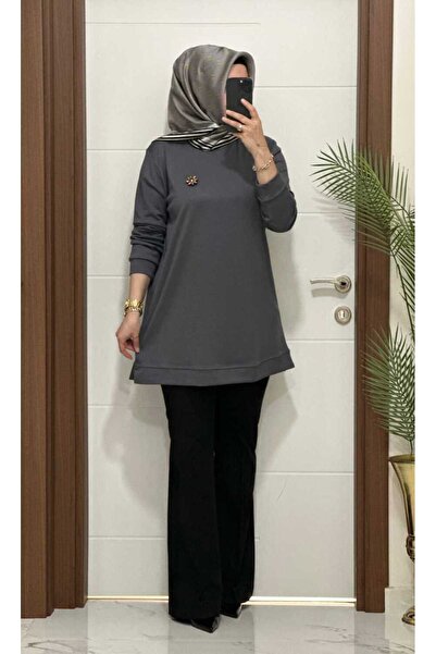 masalabiyem 1550 K 656 Gray Tunic with Brooch Gift in Large Size