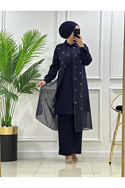 masalabiyem 8989 K 90 Dark Blue Chiffon Stone Set