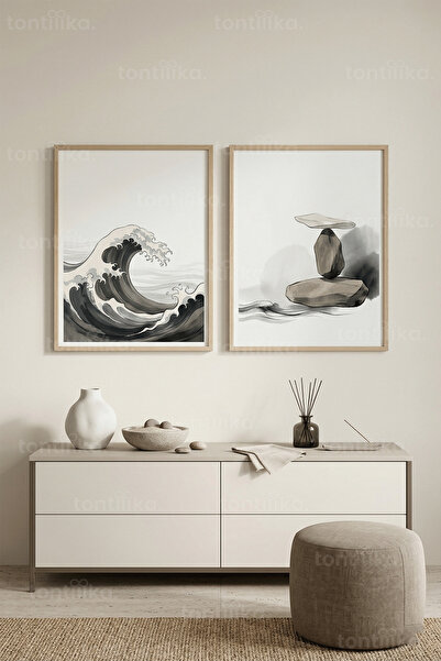 Tontilika Σετ Τραπεζιών Zen Balance Wave και Stone Balancing με Ξύλινο Πλαίσι...