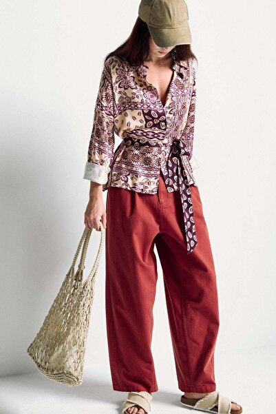 United Colors of Benetton Cămașă cu curea și imprimeu, 100% viscoză, roșu bur...