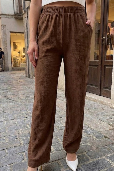 Devinka Women's Wrinkled Fabric Comfortable Pants with Elastic Waist