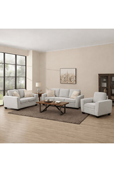 Roots Furniture طقم غرفة معيشة كونفا بيج (أريكة + كنبة ثنائية المقعد + كرسي)
