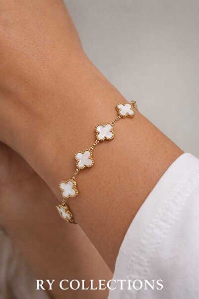rycollections Stainless Steel Gold Renkli Dört Yapraklı Taşlı Yonca Çelik Bil...