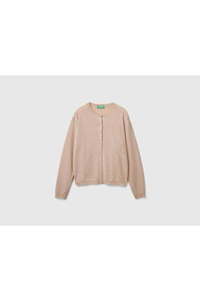 United Colors of Benetton 100% Merino Crew Neck Cardigan with Pearl Buttons M...