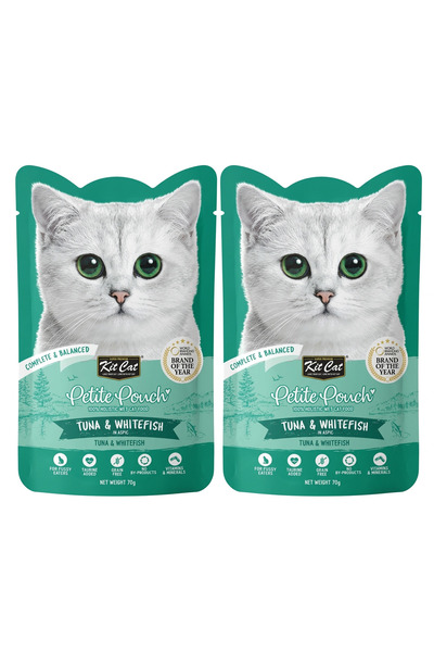Kit Cat طعام القطط الرطب في كيس صغير - التونة والسمك الأبيض في عجينة شفافة - ...