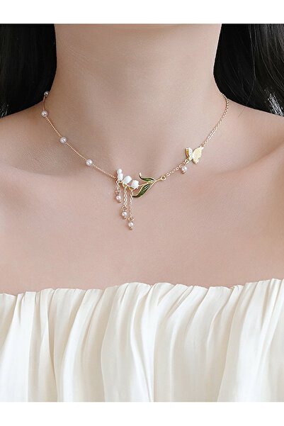 FridayIn Sweet vacation style floral beaded chain bow necklace