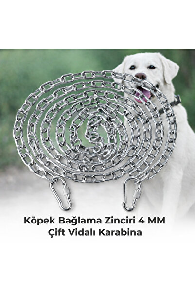 Vi Caro 2 METRE Köpek Bağlama Zinciri 4 mm Gezdirme + 2 Vidalı Karabina Çelik...
