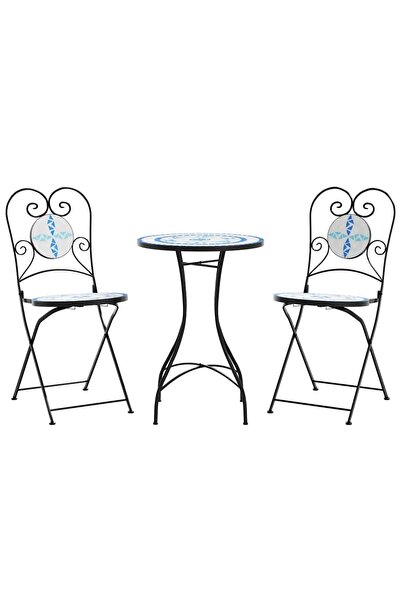 vidaxl Masă de bistro cu mozaic, albastru și alb, fier și ceramică