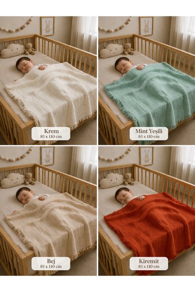 Generic Brand Muslin Baby Blanket with Tassels Model Muslin