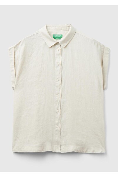 United Colors of Benetton Beige Women's / Girls' Kdn_100% Linen Short Sleeve ...