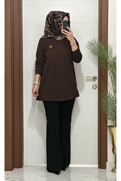 masalabiyem 1550 K 656 Brown Tunic with Brooch Gift in Large Size