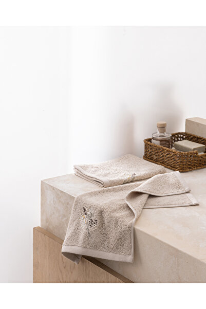 Madame Coco Arsor 2-Pack 100% Cotton Embroidered Hand Towels - Beige - 30X45 cm