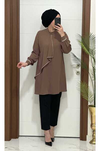 masalabiyem 3122 K 100 Mink Large Size Stone-Embellished Tunic