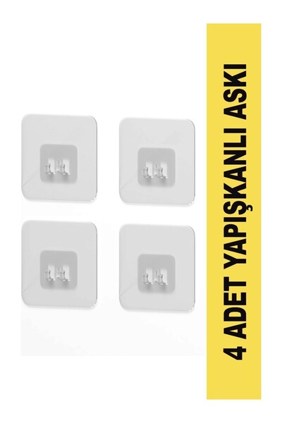 Genel Markalar Kendinden Yapışkanlı Güçlü Şeffaf Askılık - Kapı Arkası Mutfak...