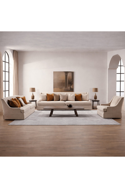 Roots Furniture طقم أريكة كلاسيكي من نوهابابتين بلون بيج مع تنورة