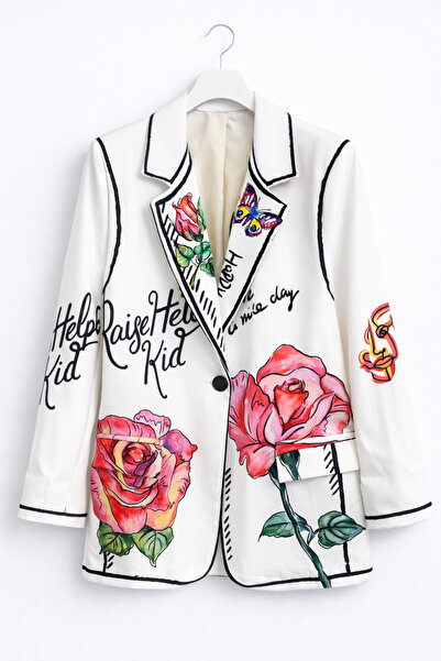 günay boutıque Patterned and Text-Detailed Blazer Jacket