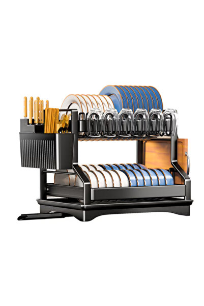 BASE Automatic Dish Drainer with Cutlery and Glass Holder, 2 Levels, 42 x 32....