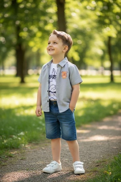 erca home KOT ŞORTLU YAZLIK ÜÇLÜ TAKIM 4Y,5Y,6Y Erkek GRİ