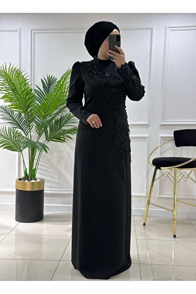 masalabiyem 7037 K 400 فستان سهرة أسود مزين بالخرز من نوع فافيلا