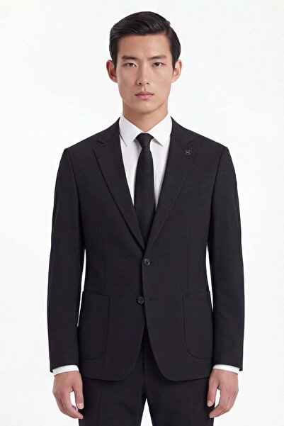 Sabri Özel Men's Navy Blue Regular Fit Cotton Blend Plain Mono Collar Elastic...