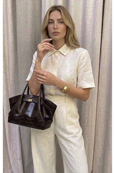 Pera Collection حقيبة كتف وحقيبة يد نسائية باللون البني