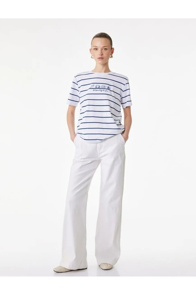 Koton Pamuk paketa majica kratkih rukava Prugasto sa detaljima vezenja od mor...