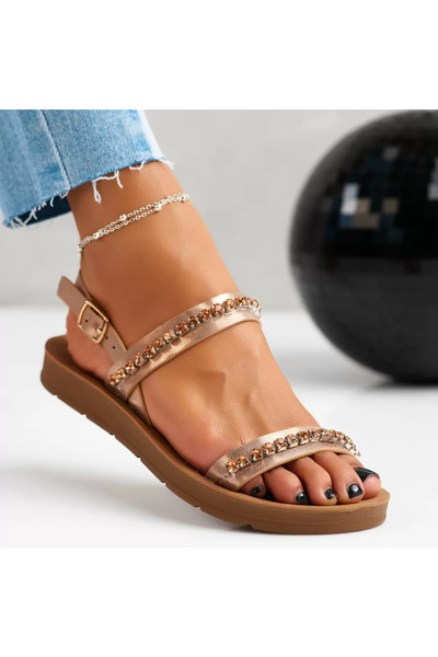 Zaira Γυναικεία Σανδάλια με Χαμηλή Σόλα Diana Ροζ/Χρυσό # 11724 - 40