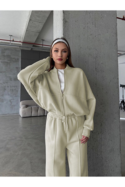 BayBayan Women's Zippered Bomber Jacket Tracksuit Set