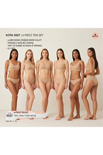 KOTA 6'Lı Lazer Kesim Dikişsiz Bikini Külot-Sağlıklı %100 Pamuk Kumaş