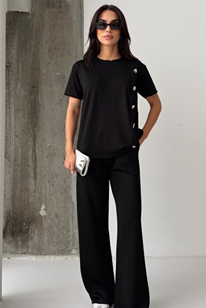 Ded COLLECTION Γυναικείο Σετ Μινιμαλιστικού Σχεδιασμού με Χρυσά Κουμπιά και Λ...