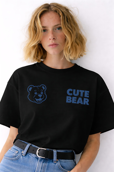 ArtYus Cute Bear Printed Crew Neck Unisex Oversize T-Shirt – Cotton Casual T-...