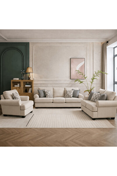 Roots Furniture طقم غرفة معيشة أنيق بلون أبيض فاتح