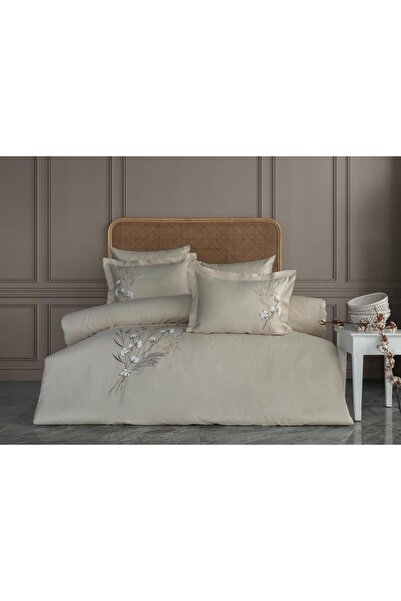 Dantela طقم غطاء لحاف من الساتان القطني المطرز باللون البيج من مونيدا - مقاس ...